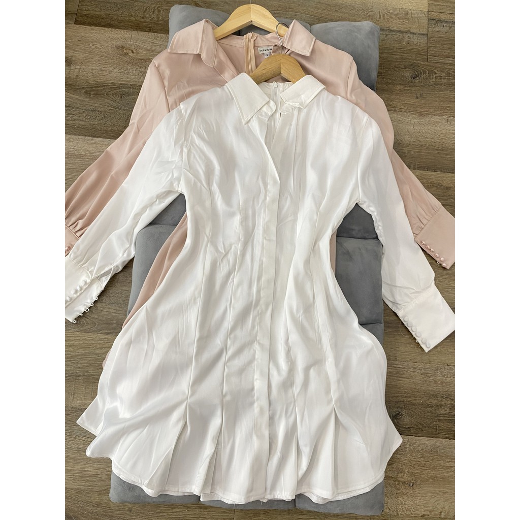 Đầm nữ trắng cổ sơ mi dự tiệc dạo phố siêu xinh vải lụa mango xịn | BigBuy360 - bigbuy360.vn