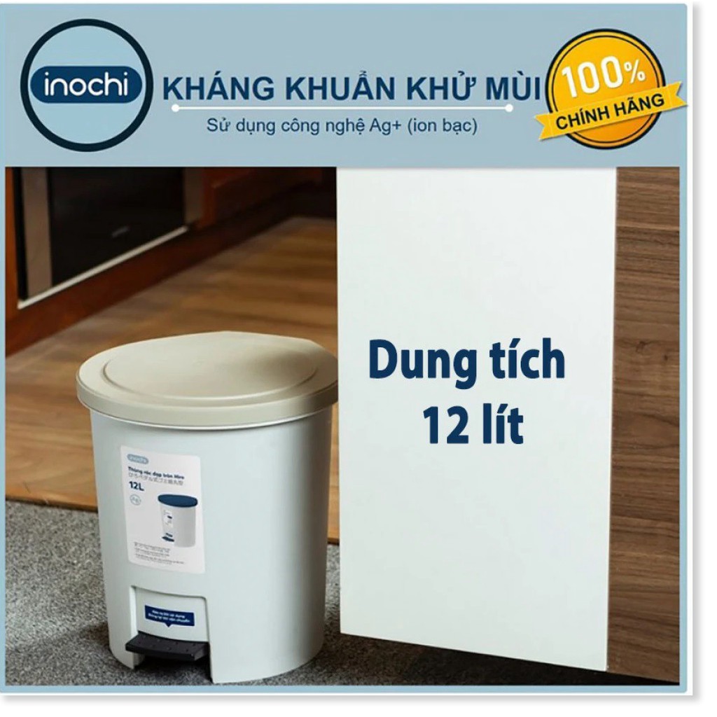 Thùng Rác Inochi Có Nắp Đậy Tròn 12 Lít Làm Sọt Rác Văn Phòng, Đựng Rác Gia Đình, Trong Nhà, Ngoài Trời