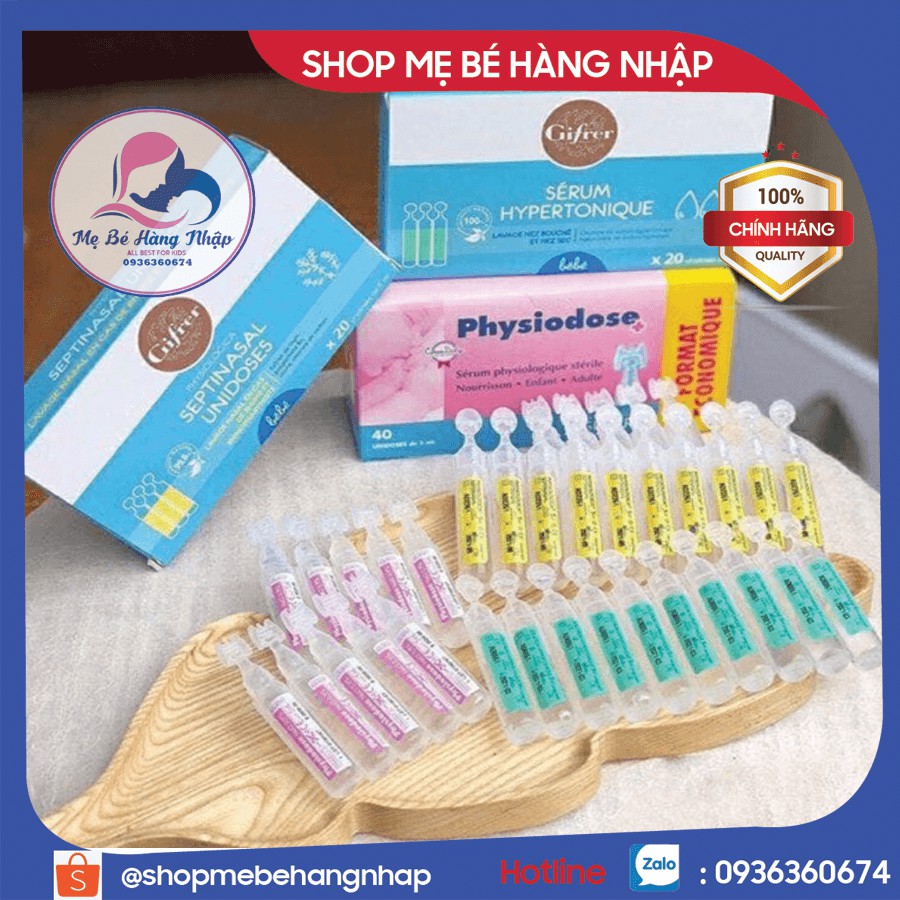 Nước Muối Sinh Lý Gifrer - Physiodose Pháp Tép Hồng/ Vàng/Xanh Cho Bé Từ Sơ Sinh