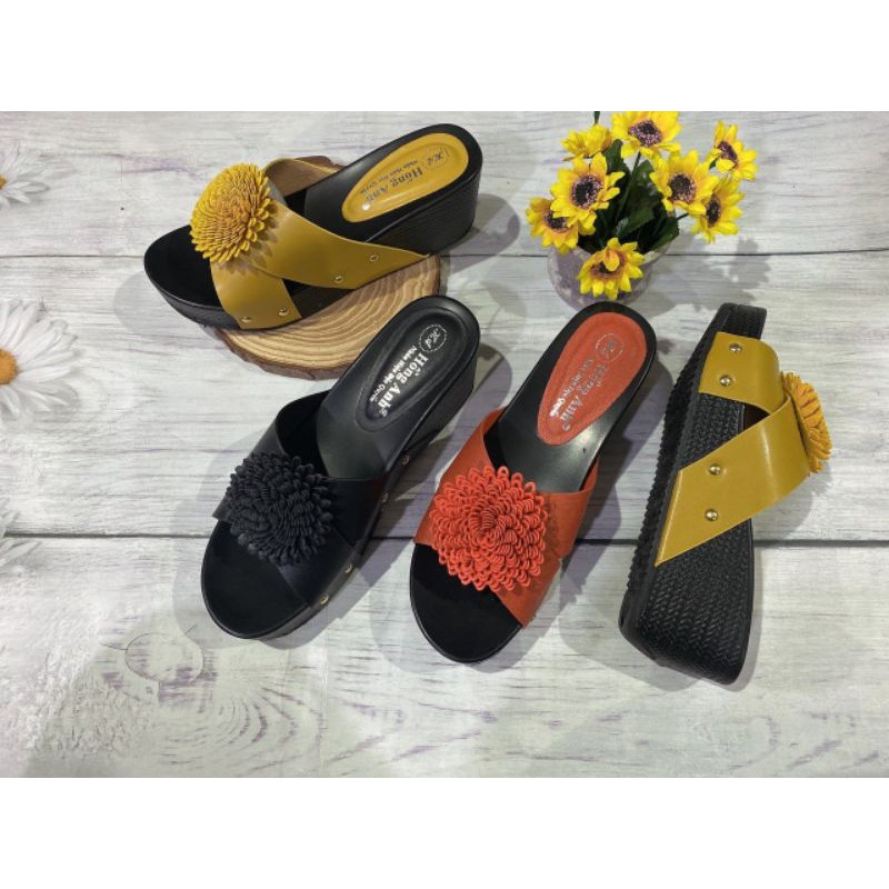 Dép lê xuồng 5 phân nơ hoa da mềm