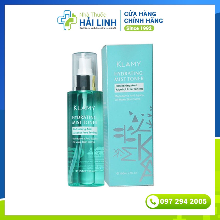 Toner dưỡng ẩm cấp nước Klamy Hydrating Mist Toner⚡Nhập khẩu Úc⚡Chai 150ml cấp nước giúp da tươi sáng se lỗ chân lông