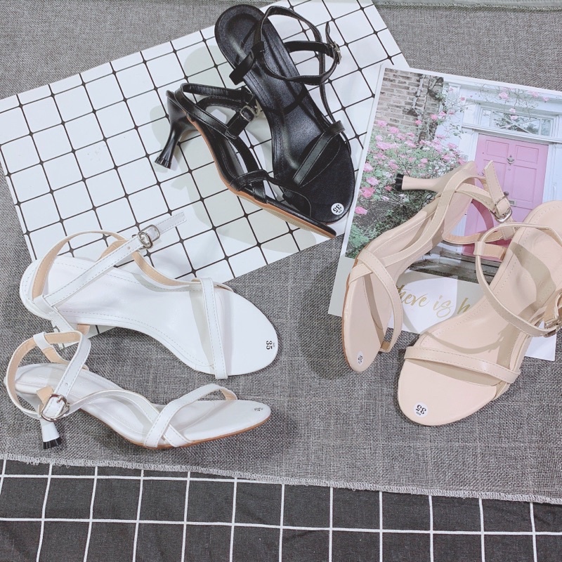 Giày sandal cao gót quai mảnh dọc gót nhọn 4-5p dễ đi kiểu công sở thanh lịch