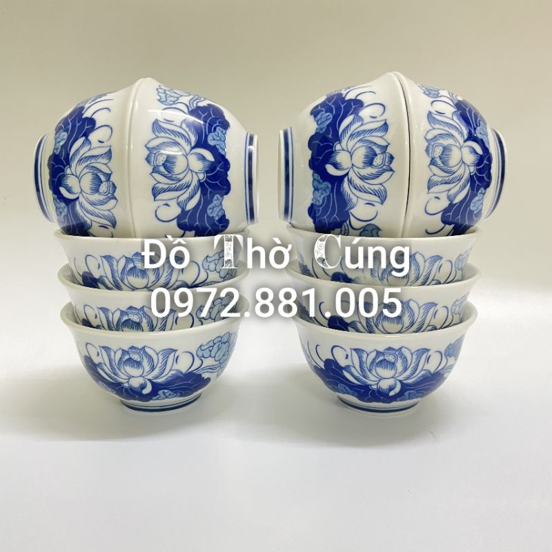 Bát cúng cơm thờ rồng - phượng men Lam / Hàng Cao Cấp (1 chiếc )