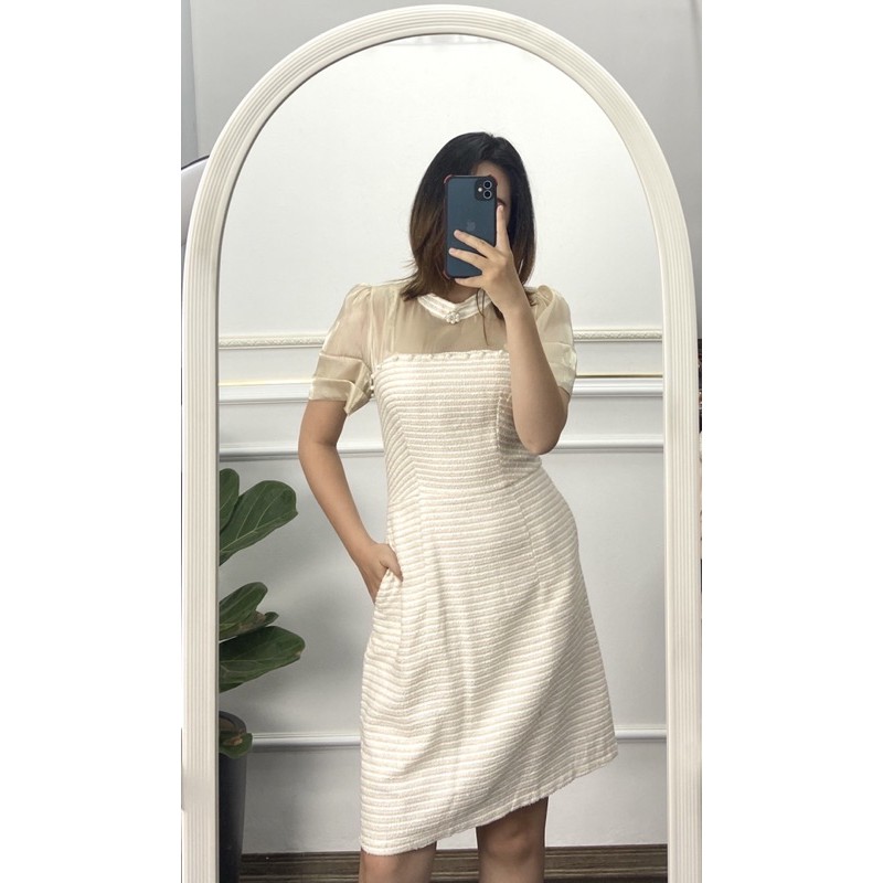 7411 Váy Đầm Suông Dạ Tweed Cổ Tròn Phối Tơ | BigBuy360 - bigbuy360.vn