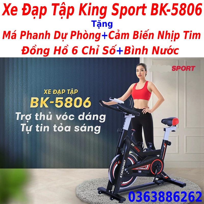 Xe đạp tập gym tập thể dục King Sport tặng máy cơ bụng ems + má phanh dự phòng + cảm biến nhịp tim + bình nước + đồng hồ