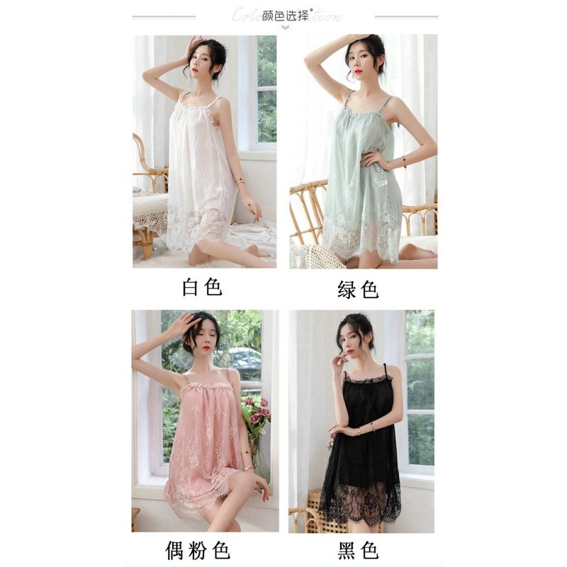 ĐẦM NGỦ - VÁY NGỦ 2 DÂY PHỐI REN MỀM CỰC XỊN HÀNG QUẢNG CHÂU ( MSV69.5174 )