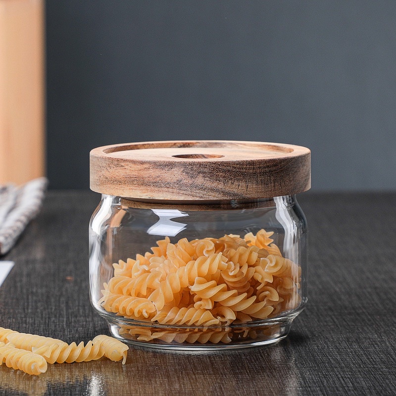 Hũ thuỷ tinh nắp gỗ đục lỗ, lọ thuỷ tinh, hộp thuỷ tinh decor