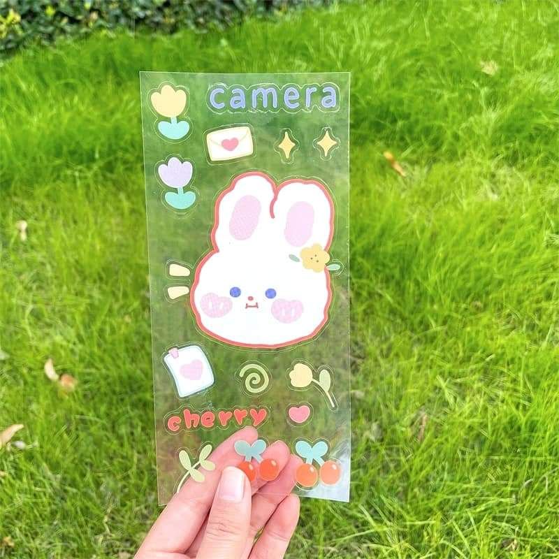 Sticker/nhãn dán thỏ, gấu nhựa PVC chống thấm nước, trang trí hộp bút, sổ tay, nhật ký