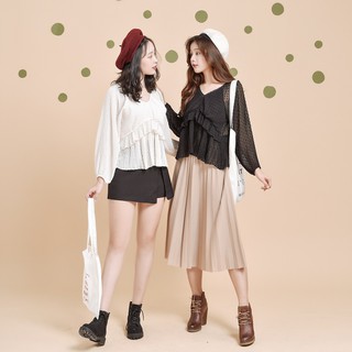 Áo voal dập ly vải hột cổ V [RL4]