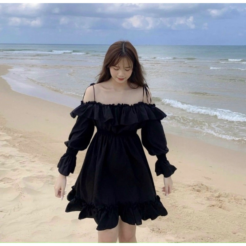 đầm trễ vai tay phồng dài dáng xòe dễ thương cho nàng bigsize ( thời trang vickyy.g - anitagreen ) NQ1022