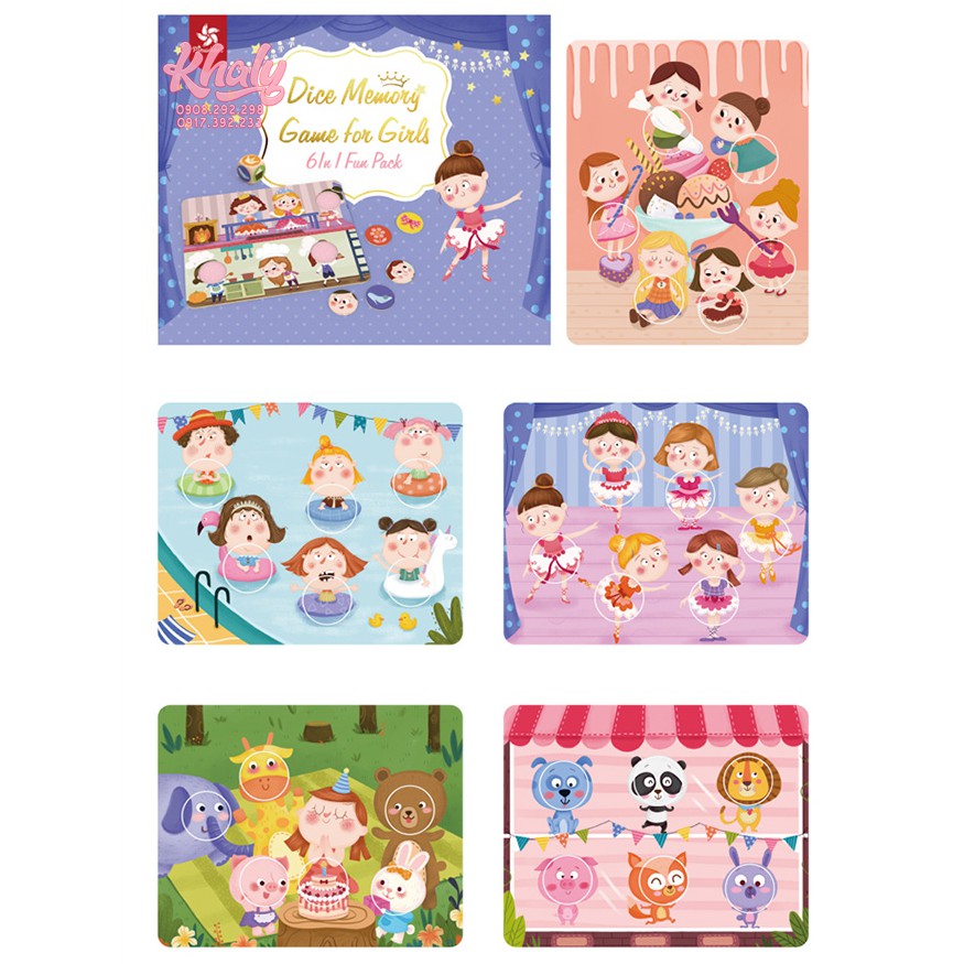 Đồ chơi bộ xúc xắc ghép hình mảnh gương mặt baby cute 6 in 1 nhiều chủ đề Pinwheel Dice Memory Game cho bé gái 90NPW0216