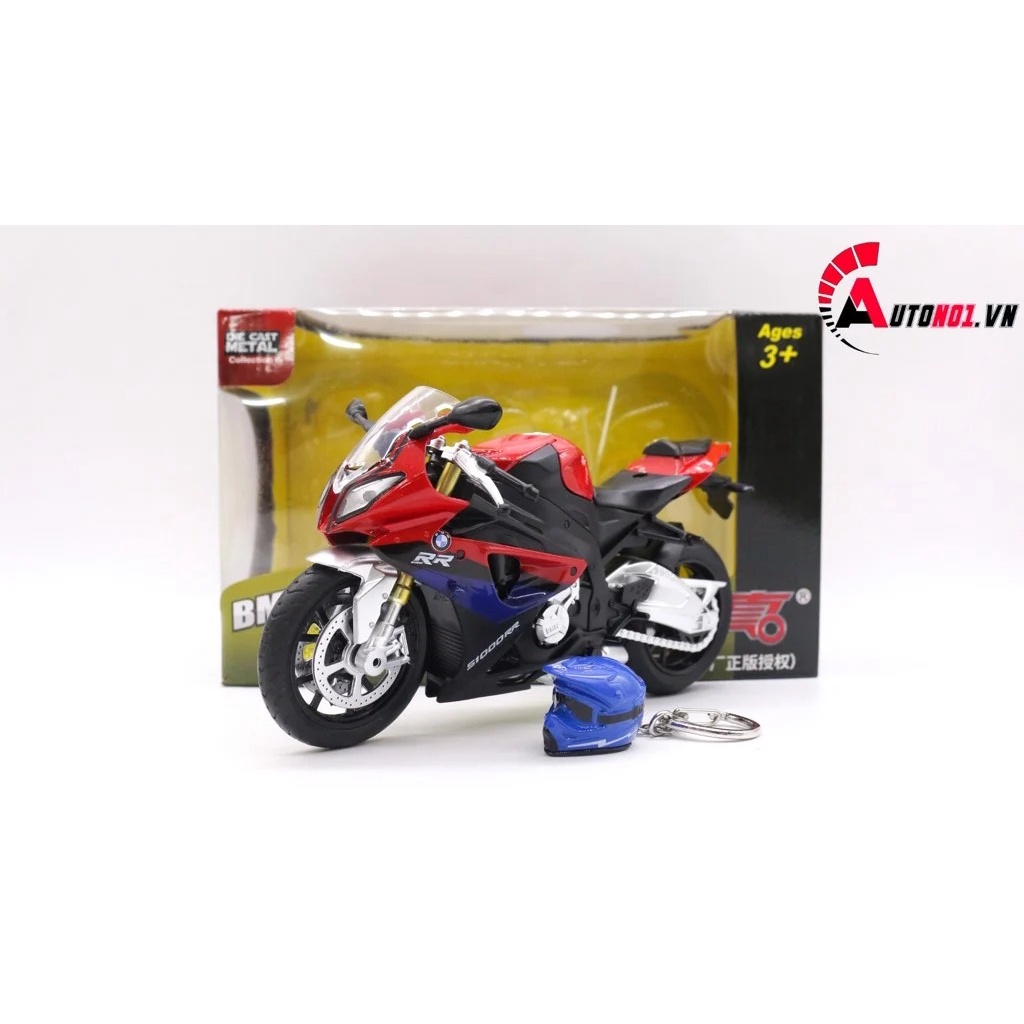 MÔ HÌNH BMW S1000RR ĐỎ ĐEN CÓ MŨ BẢO HIỂM 1:12 CAIPO 4851