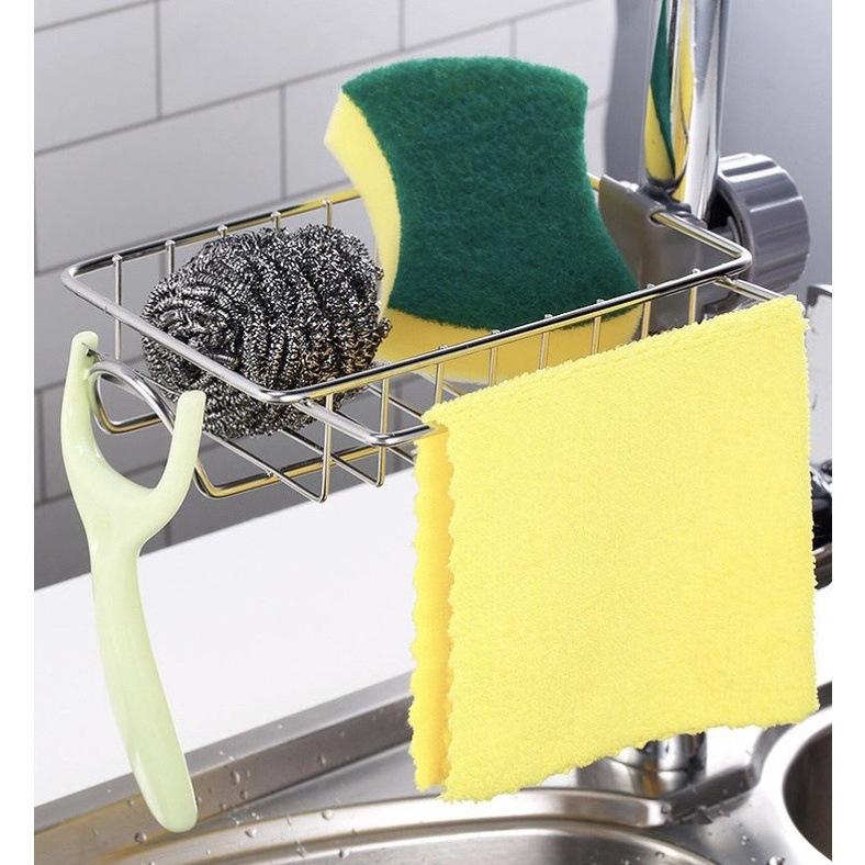 Giá kệ treo bồn rửa bát inox 304 cao cấp kèm thanh treo khăn có hộp