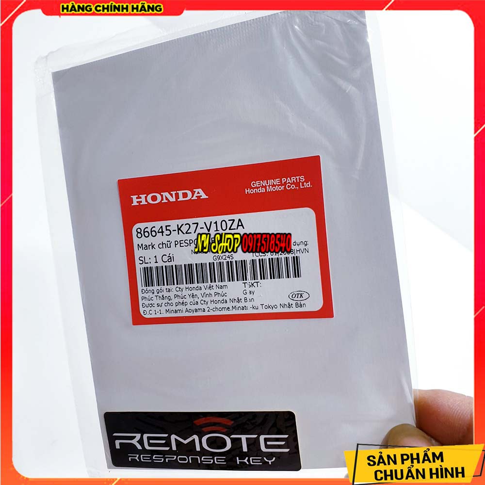 TEM HONDA CHÍNH HÃNG - TEM THÔNG SỐ REMOTE RESPONSE KEY