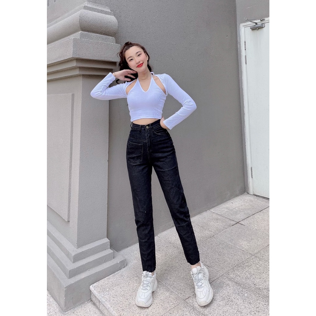 Quần jean nữ trơn ống bo chất vải Jean Denim không co giãn, bền màu AnNgo - AT203