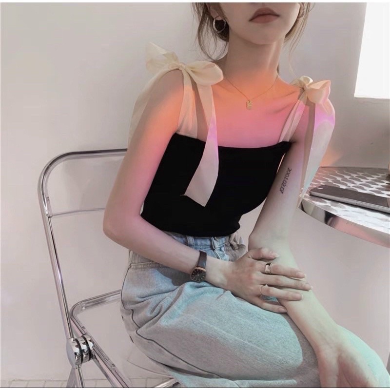 Áo Hai Dây Nơ Vai m009