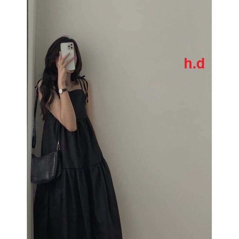 Váy 2 Dây Buộc Nơ Nữ 🌸 Đầm đũi 3 tầng dáng dài, babydoll bánh bèo tiểu thư Ulzzang Maxi dáng xòe