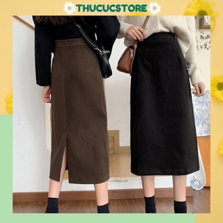 Chân váy dạ dáng dài Thucucstore Chân váy dạ midi cạp cao xẻ sau hàng chuẩn Quảng Châu loại 1