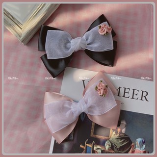 🎀 KẸP TÓC NƠ SATIN PHỐI HOA DỊU DÀNG - [Nhà Nấm handmade]