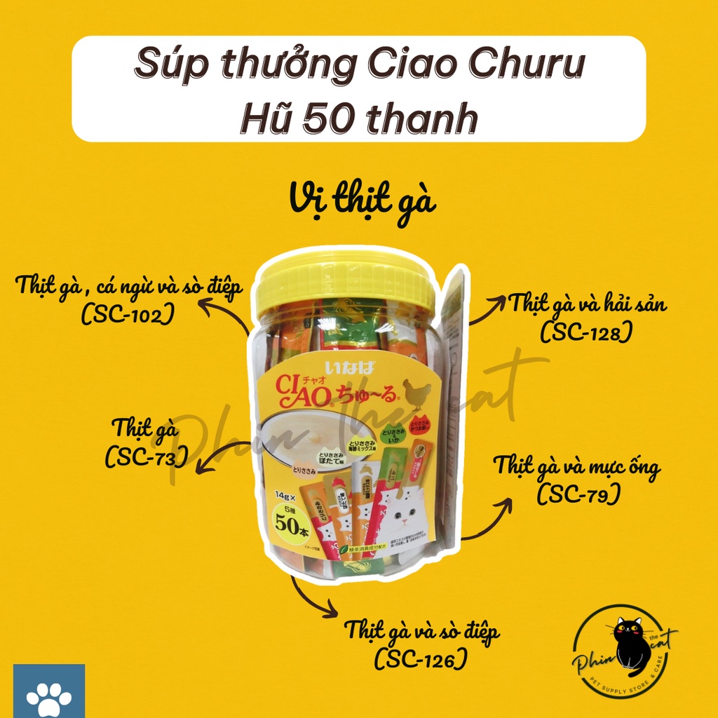 Súp thưởng Ciao Churu Thái Lan cho mèo siêu ngon - Hũ 50 thanh - Hàng công ty | phinthecat