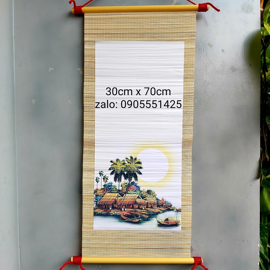 Bộ 4 mành tre viết thư pháp 30cm x 70cm .Giấy, biểu lụa viết thư pháp. Câu Đối. Tranh trang trí tết