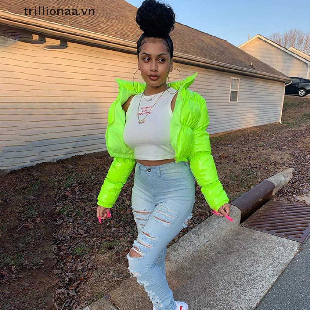 Trillionaa Áo Khoác Phao Da PU Màu Hồng Bóng Ấm Áp Dễ Thương Có Khóa Kéo Thời Trang Mùa Đông Cho Nữ