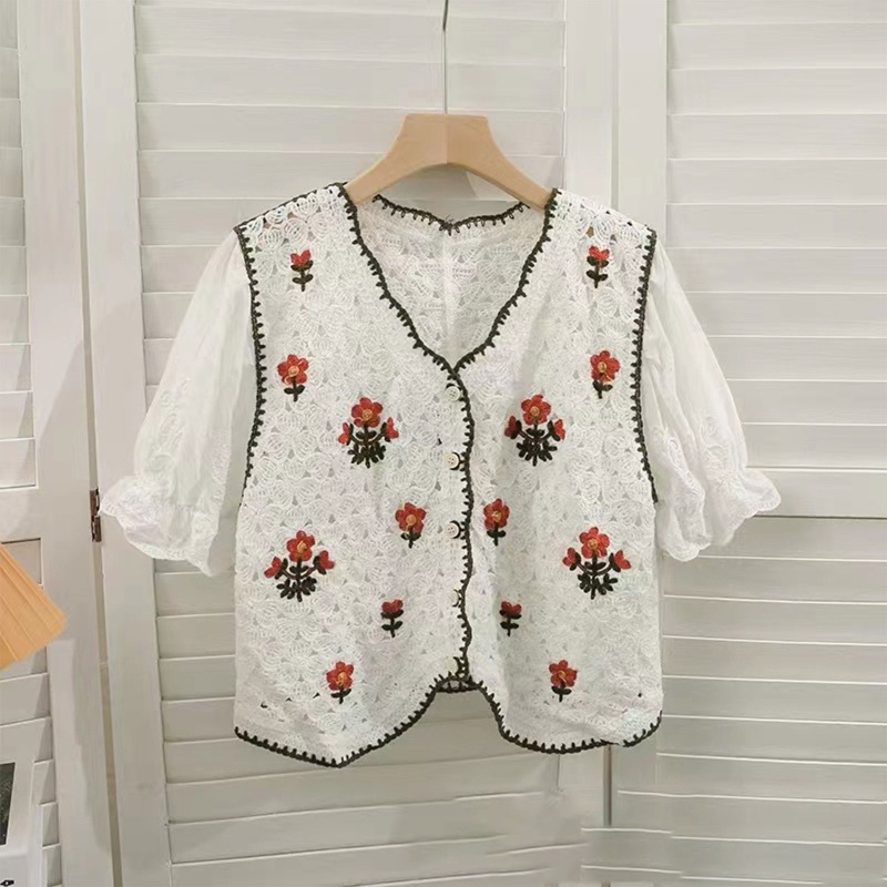 Áo Cardigan Ngắn Tay Cổ Chữ V Thêu Hoa Thời Trang Cho Nữ
