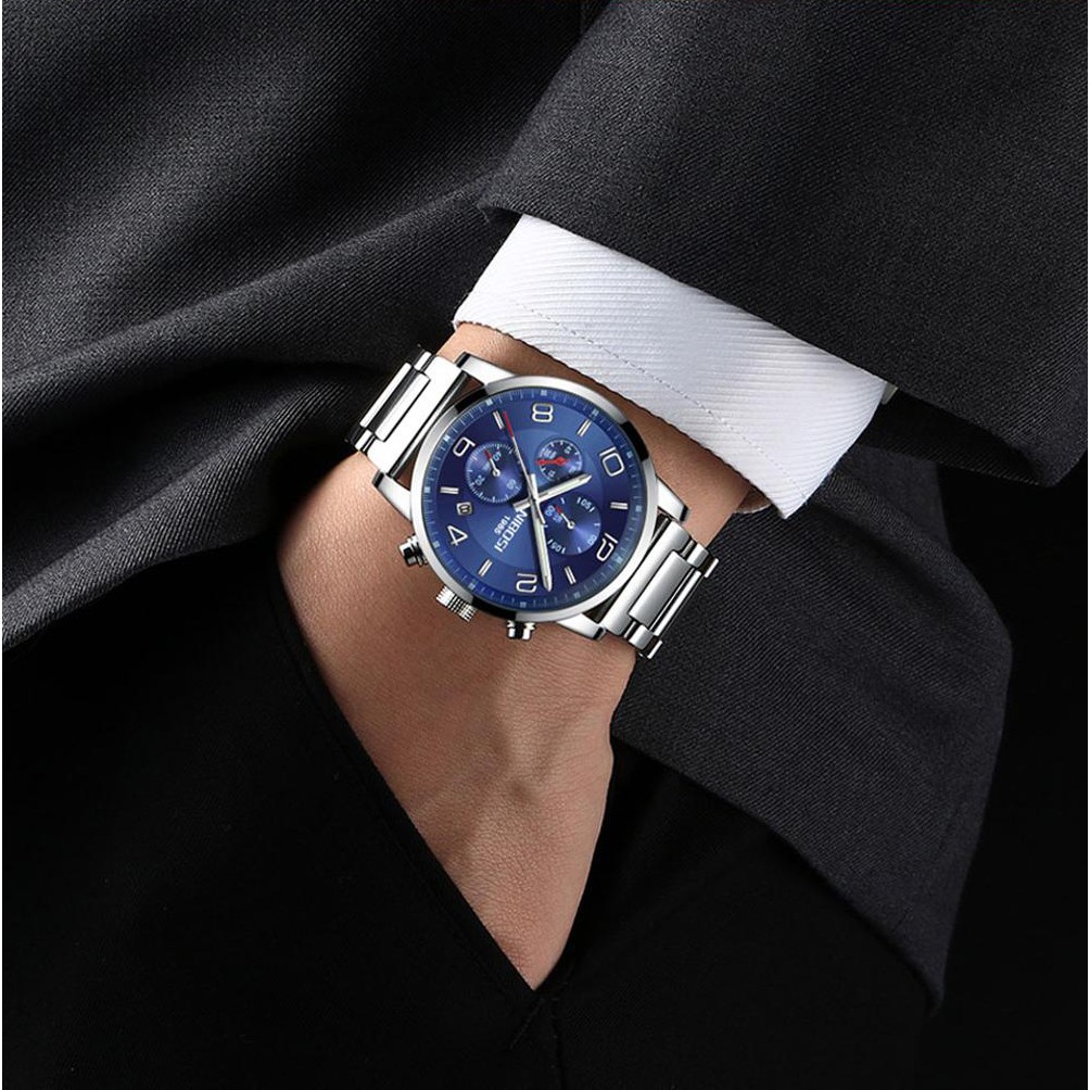 Đồng hồ nam NIBOSI 2328 dây thép đúc chạy 6 kim mặt kính lồi (TẶNG PIN+VÒNG) | BigBuy360 - bigbuy360.vn