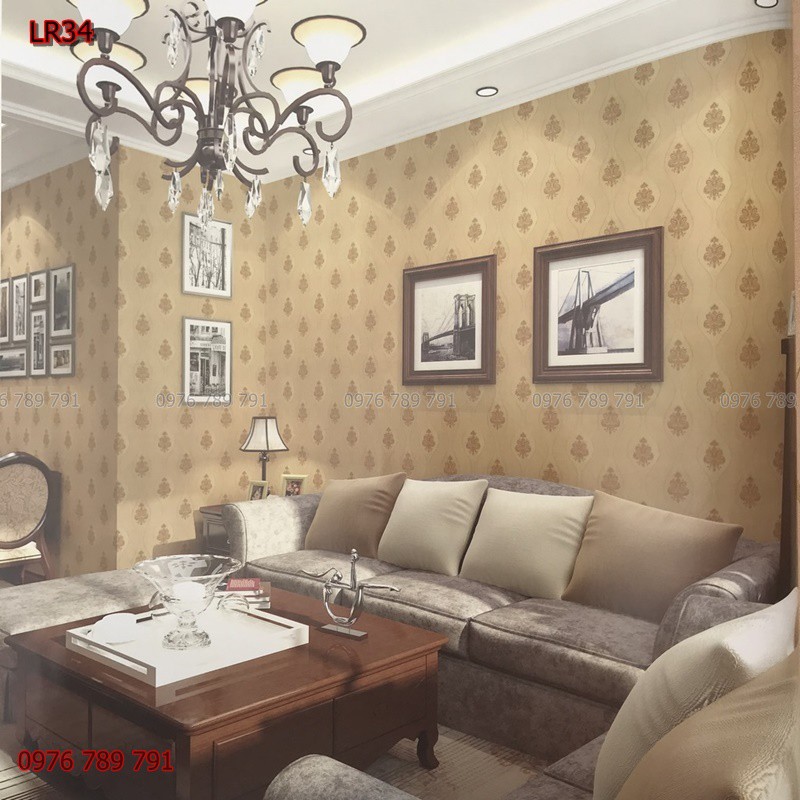 Giấy Dán Tường Hoa Văn 3D Cho Phòng Khách, Lụa Không Keo, Khổ 10m x 53 cm, Nhiều Màu Lựa Chọn