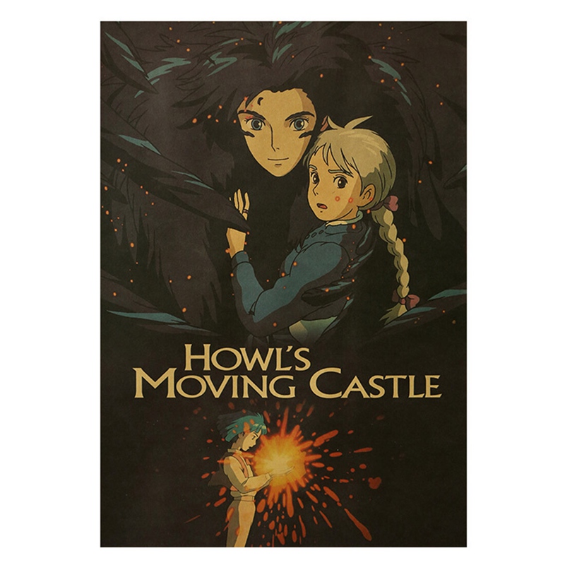 Poster trang trí tường phòng trẻ em hình hoạt hình Howl's Moving Castle retro