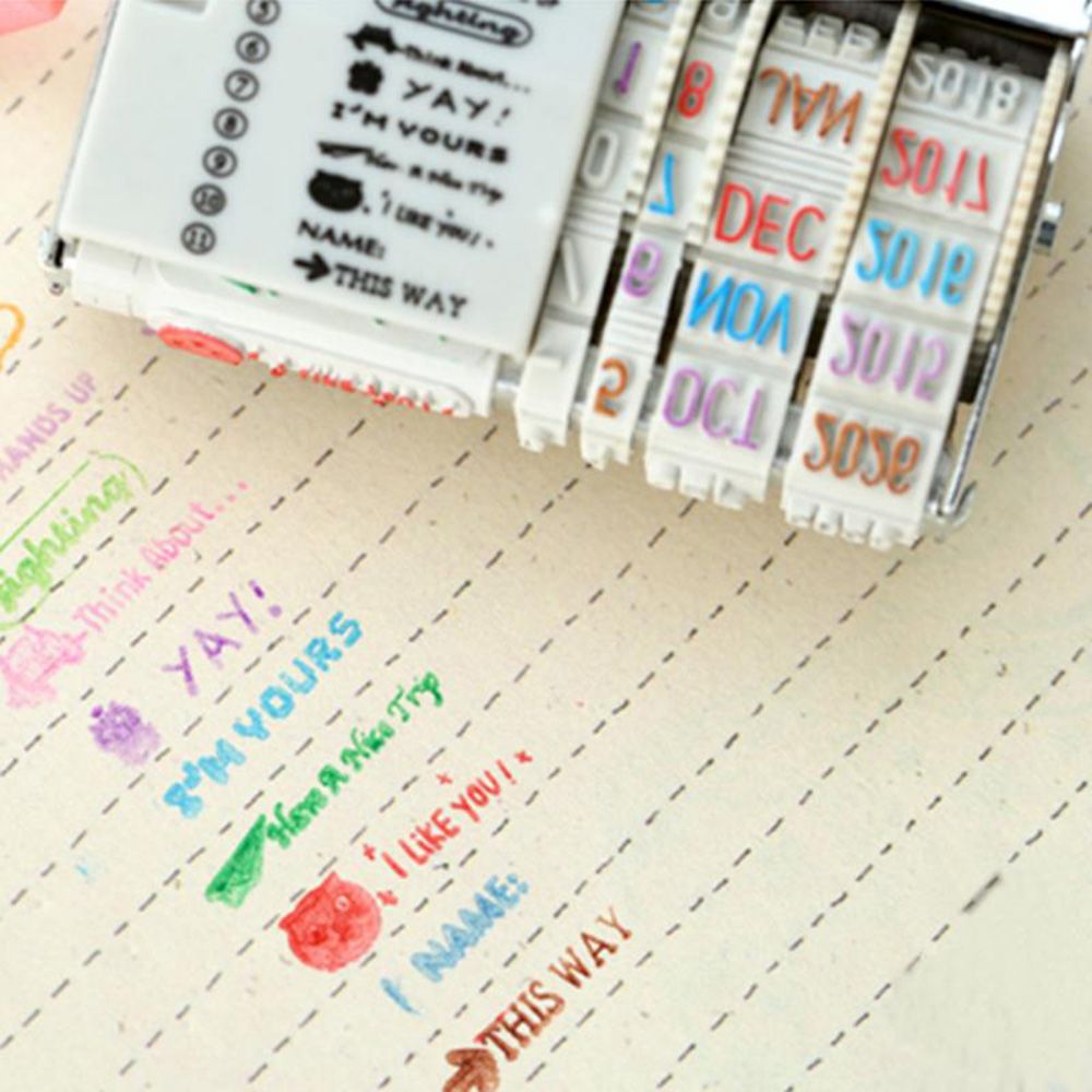 EPOCH for Photo Diary Text Words and Date Stamp Metal DIY Album Tools Roller Stamps Ink Pad Stamp Roller Knob Kawaii Plastic Stationery Retro Rubber Wheel/Multicolor