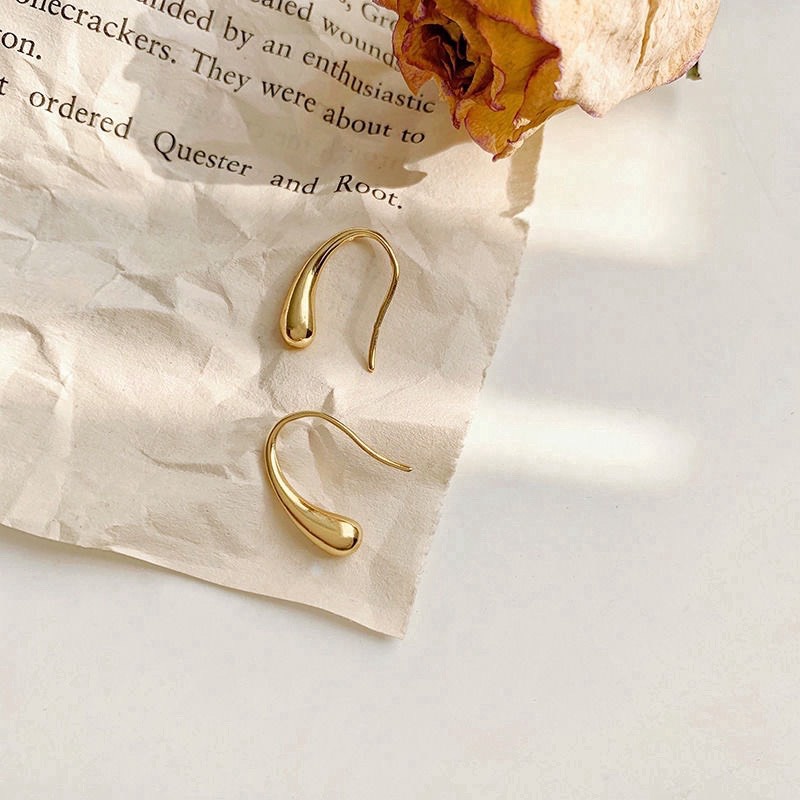 Bông Tai Basic , Khuyên tai nữ titan hình giọt nước đơn giản Retro, Vintage Ivy.acc H56