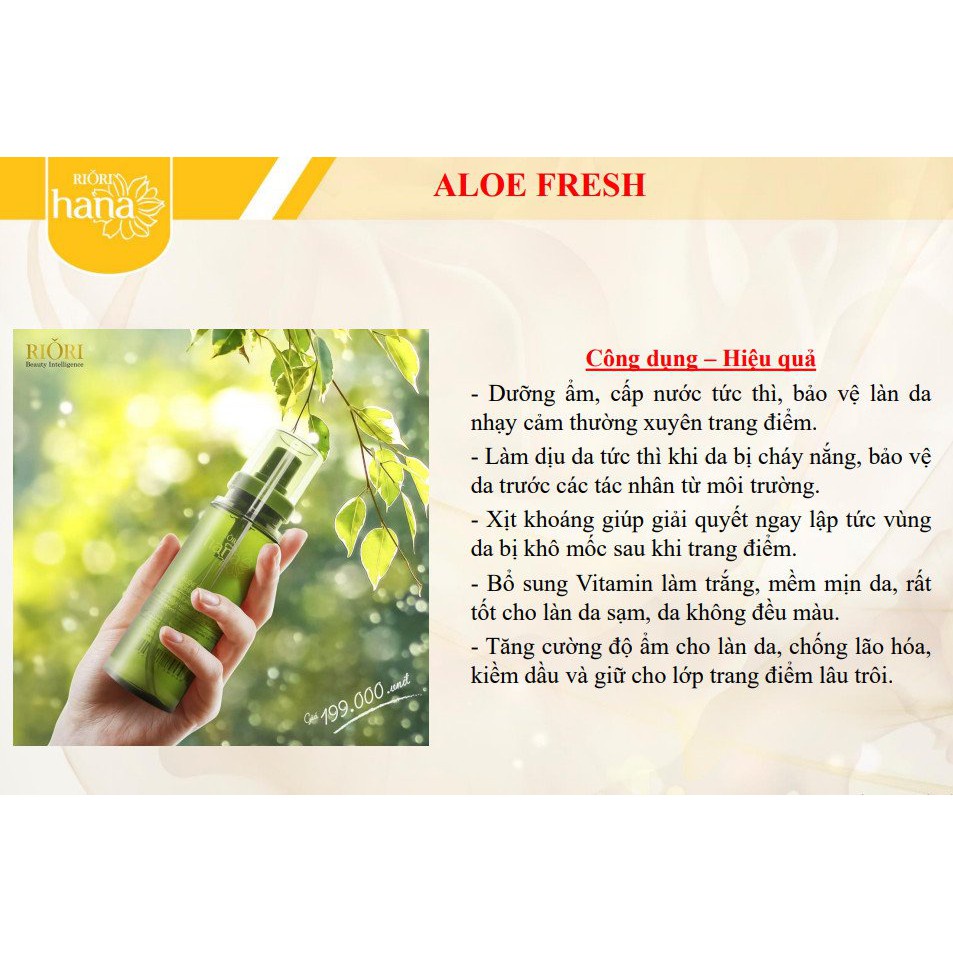 Xịt Khoáng RIORI Aloe Fresh 80ml – Xịt Cấp Ẩm Cho Da Tức Thời, Giữ lớp trang điểm, Giúp thư giãn, Giảm stress…