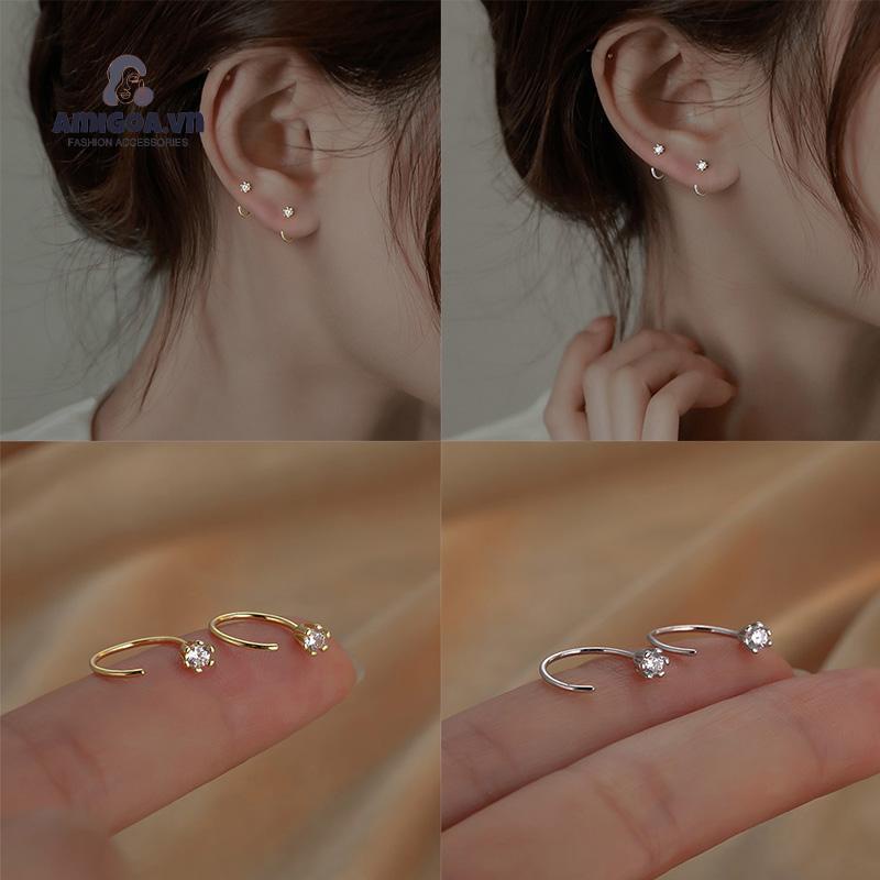 ✨✨Khuyên kẹp vành tai mạ bạc S925 đính đá zircon hình hoa 6/ 8/ 10mm thời trang cho nữ