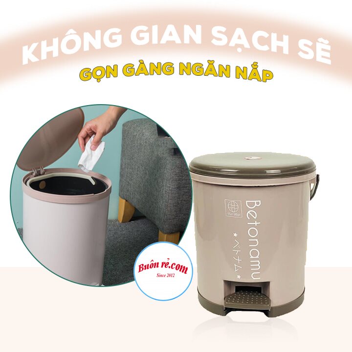 Thùng rác nhựa nắp tròn đạp chân dung tích 10L Việt Nhật (MS: 8023), Thùng rác tròn đạp chân thông minh - Br01436-1