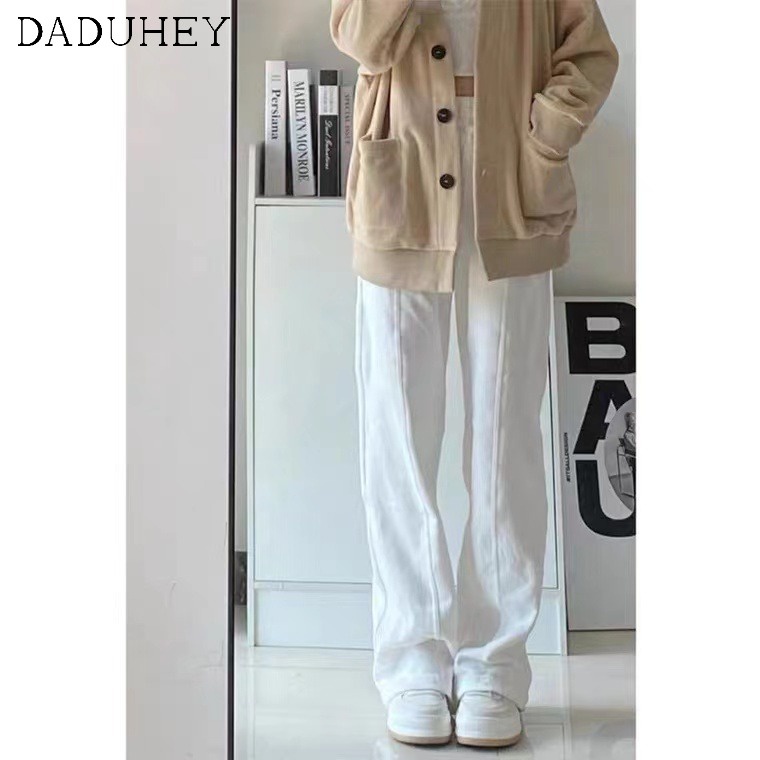 Daduhey Quần âu ống suông màu xám tinh khiết phong cách thể thao thời trang Hong Kong vừa vặn với mọi người