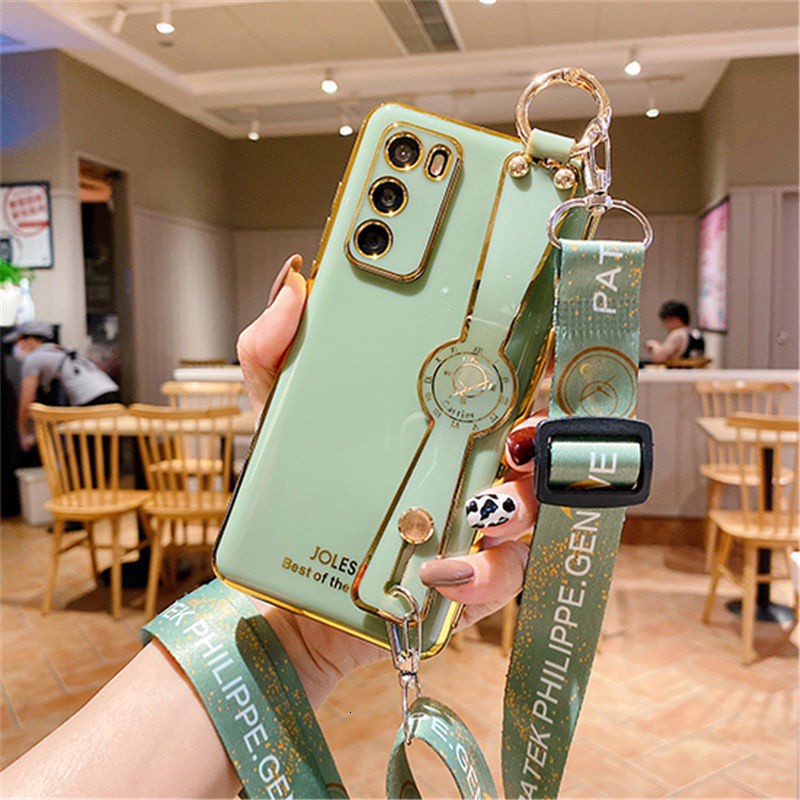 Ốp điện thoại silicon màu trơn viền mạ chống rơi có dây đeo cho iPhone 7 8Plus SE X XS XR XSMAX 11 11pro 11/12promax 12