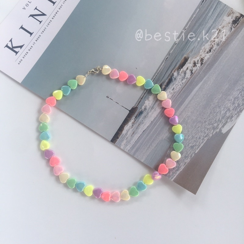 Vòng cổ hạt trái tim nhiều màu pastel phong cách lấp lánh rực rỡ xinh hàn quốc