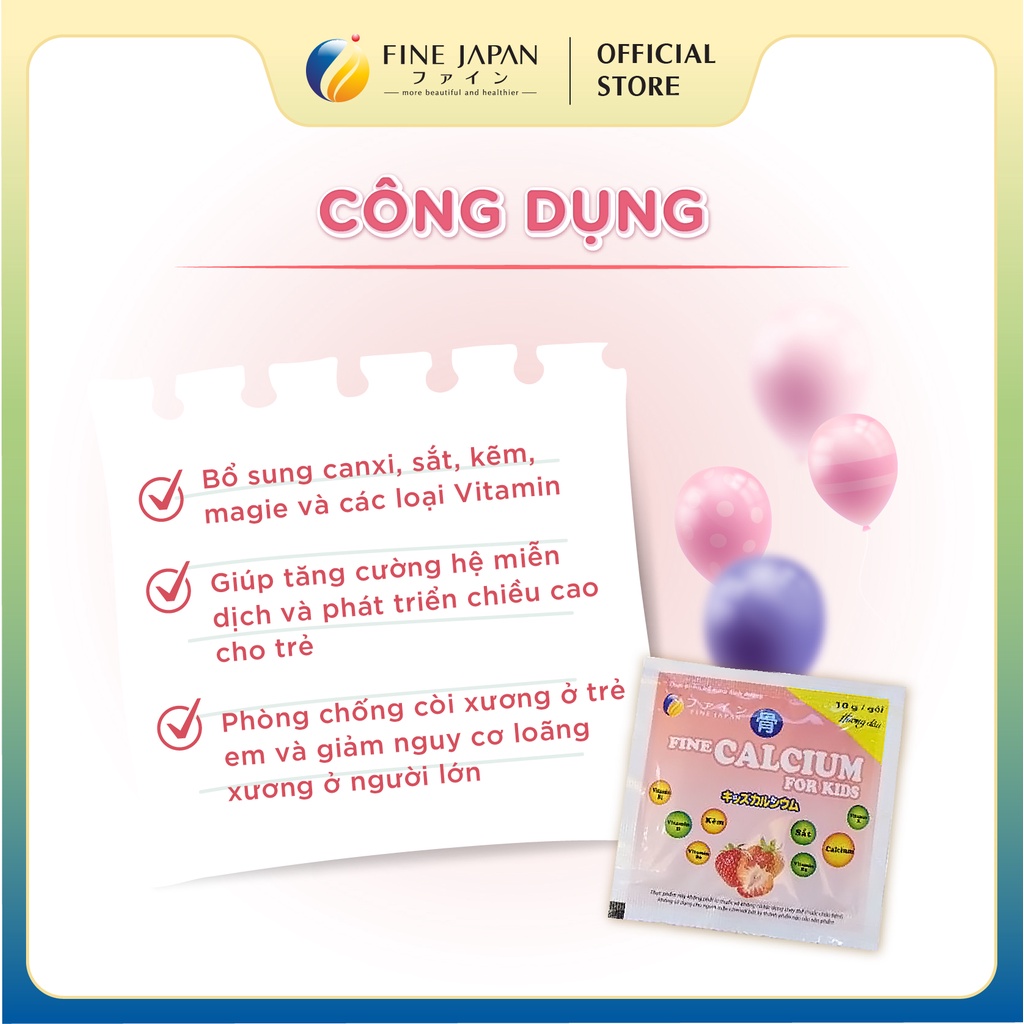 [MUA 1 TẶNG 1] Bột Canxi tăng chiều cao VN Calcium For Kids FINE JAPAN bổ sung canxi và dinh dưỡng cho trẻ 20 gói