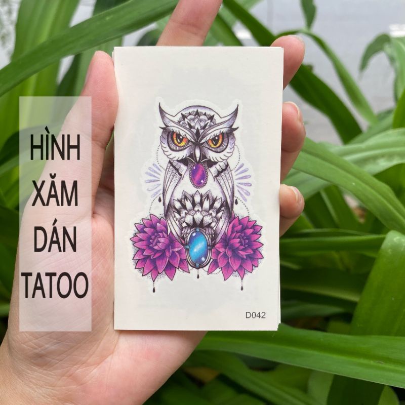 Hình xăm cú mèo d42 size nhỏ &lt; 10x6cm. Boss tatoo xăm dán tạm thời