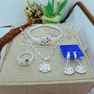 Bộ trang sức bạc  mèo kitty xinh xắn cho bé gái
