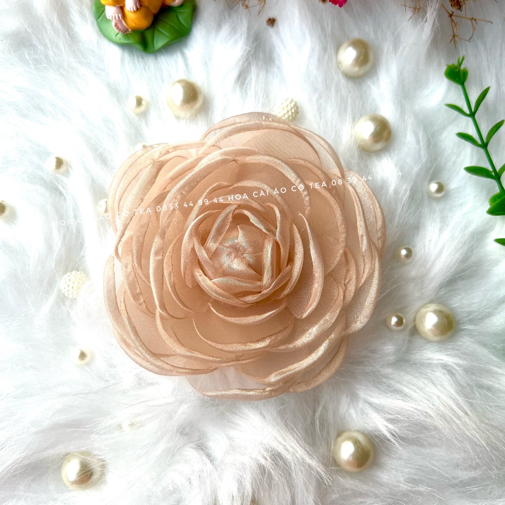 Hoa cài áo - hoa cài áo handmade cao cấp - hoa cài váy - hoa hồng cài áo - hoa handmade - tag hoa to size 10cm- TEA008