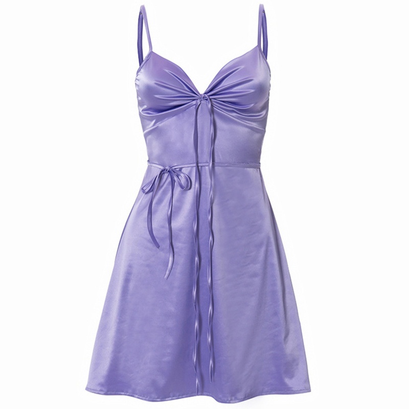 Đầm Satin Hai Dây Dáng Chữ A Cổ Chữ V Khoét Sâu Gợi Cảm Thời Trang Mùa Hè Cho Nữ