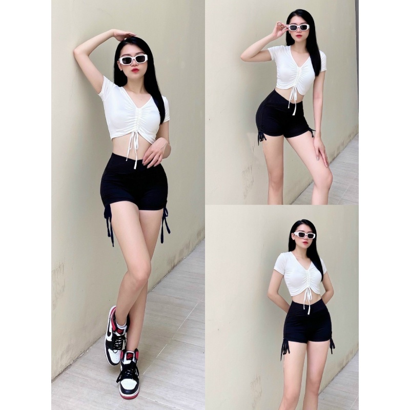Áo croptop rút dây tập gym-yoga-aerobic nữ xinh xắn
