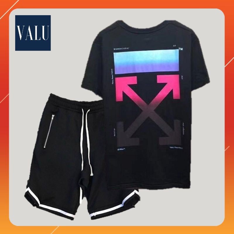 COMBO (Quần short 1v + Áo thun OW 3 màu tay lỡ form rộng) unisex - Quần short nam nữ vải thun thể thao 2019 | Valu Store