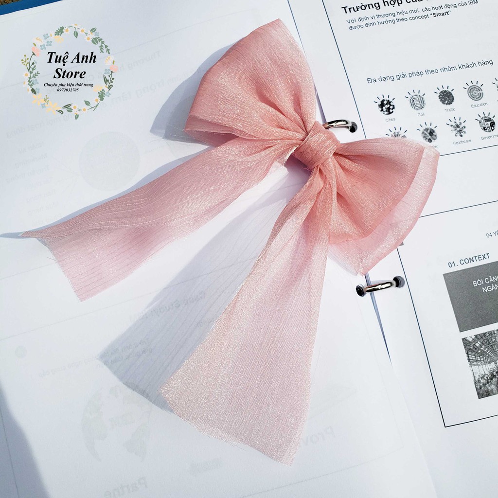 B103 - Kẹp tóc nơ voan xước cho bé