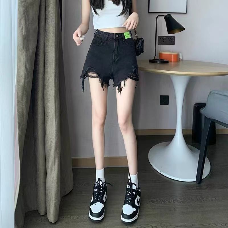 AMOI Quần Short Denim Lưng Cao Ống Rộng Phối Rách Thời Trang 2022 Cho Nữ