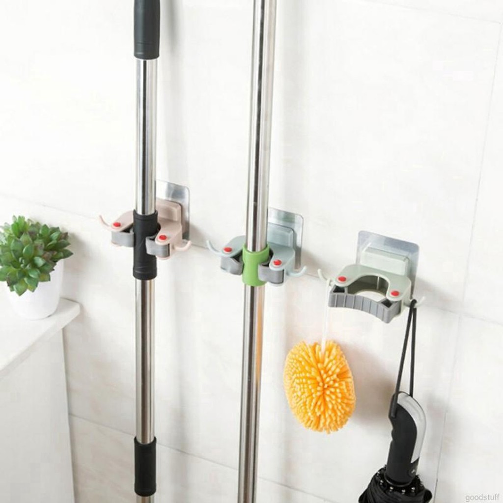 Kẹp cài chổi đa năng gắn tường, có móc treo