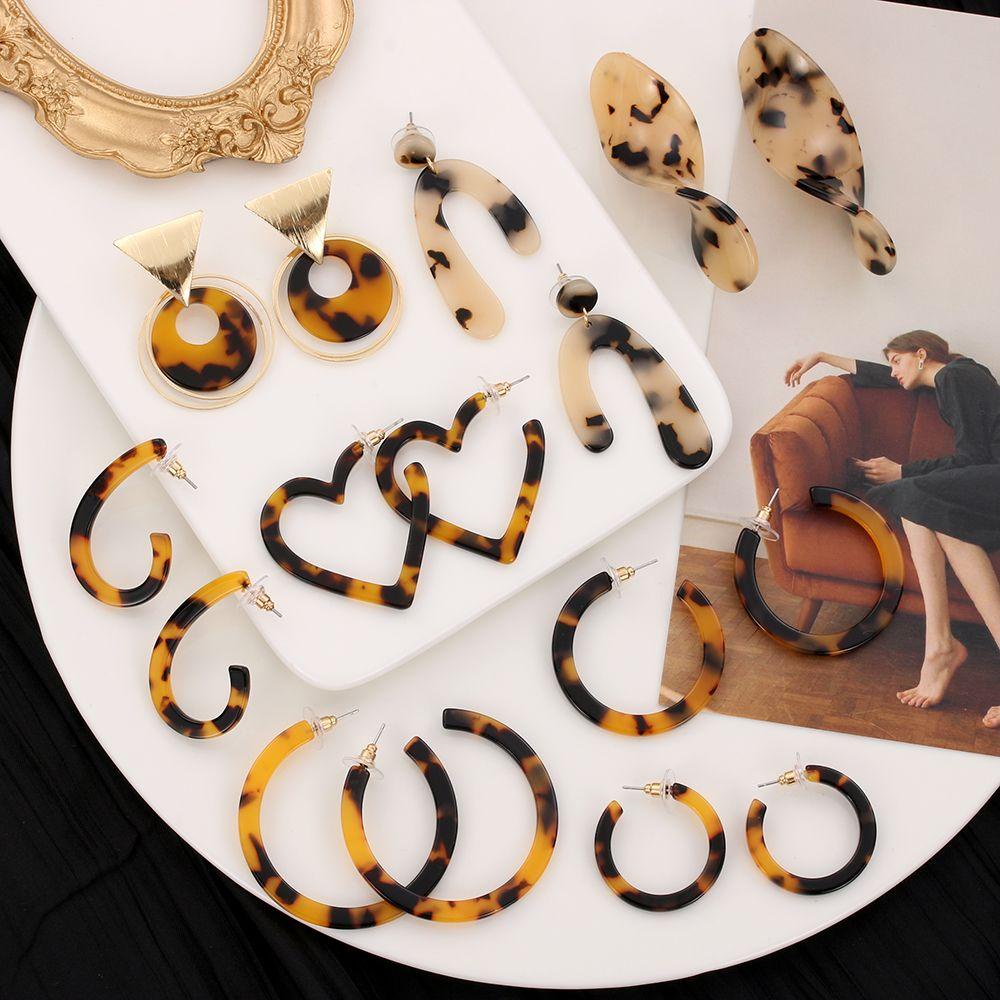 Bông Tai Dáng Dài Hình Tròn / Ngôi Sao / Trái Tim Bằng Nhựa Acrylic Thời