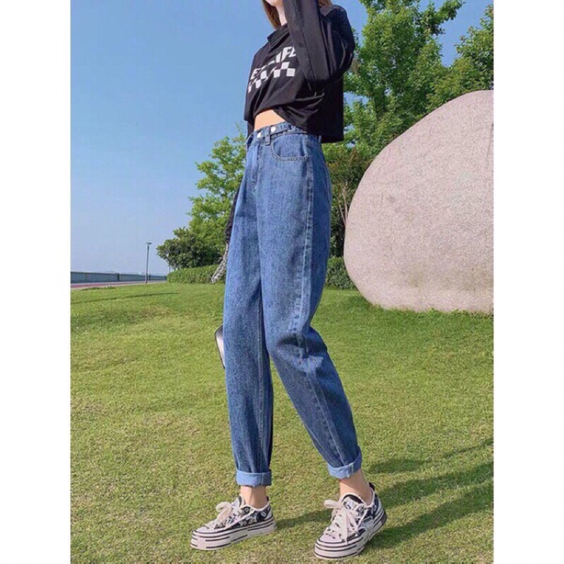 Quần jean bò baggy nữ ống rộng suông nữ jeans cạp cao 3 size S M L hót 2021